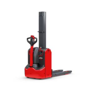 Ideal para distancias de transporte cortas: El apilador de palés dobles con operario acompañante D08 M de Linde destaca en el transporte de dos niveles, las aplicaciones de apilamiento y las maniobras en espacios reducidos.