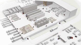 Representación gráfica de un almacén Representación gráfica de un almacén con carretillas elevadoras de Linde Material Handling