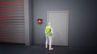 El Linde Safety Guard avisa a los peatones que quieren atravesar una puerta de los vehículos que pasan y evita así colisiones. Vídeo animado sobre los riesgos del paso de peatones por las puertas