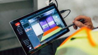 Las zonas de seguridad pueden ajustarse individualmente en tamaño y forma. Ajustes de las zonas de seguridad de Linde Door Control en una tableta