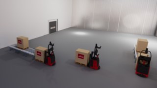 Soluciones automatizadas de Linde para el transporte de sistema de transporte a sistema de transporte Representación de una automatización de sistema de transporte a sistema de transporte