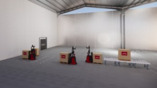 Soluciones automatizadas de Linde para el transporte de suelo a sistema de transporte Ejemplo de un transporte automatizado de suelo a sistema de transporte